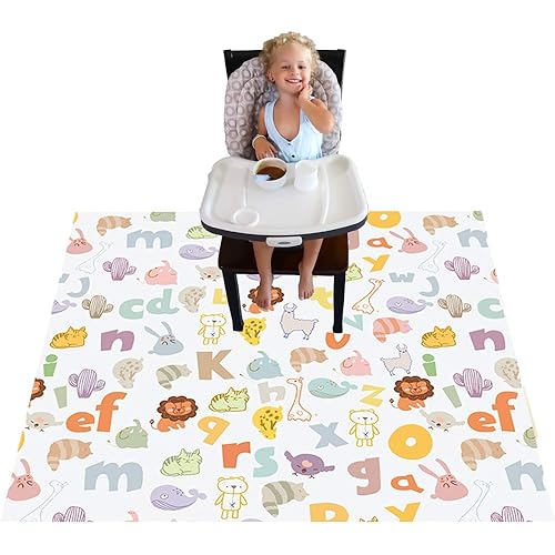 Highchair Floor Mat, Baby Splat Mat for Under High Chair/Arts/Crafts, Womumon Waterproof Spill Mat Non-Slip Splash Mat, Washable Mess Mat and Table Cloth (Alphabet)
