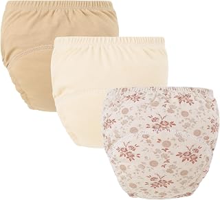 Hixingo 3-Pack Toddler Potty Training Pants Girls Boys, Soft Reusable Toilet Training Pants for 1-6 Years Children, Absorbent Reusable Underwear Children,Underwear Washable (Beige,M)
