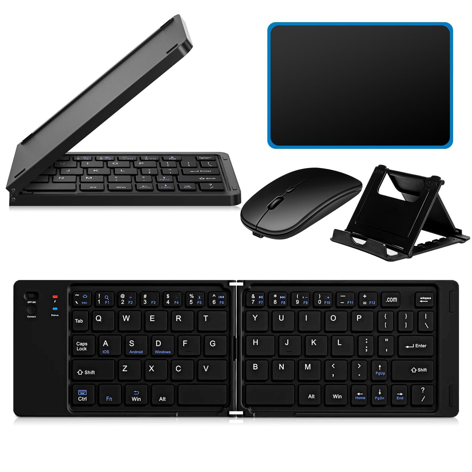 TGEXYI Combo de 4 en 1 de Teclado Plegable con Soporte y Ratón