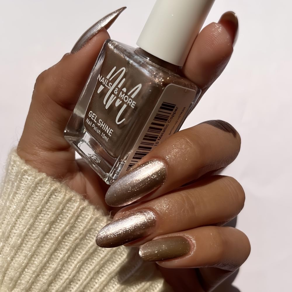 Nails & More Nail Polish Collection | Gel Shine Formula | Argan Oil Infused | Quick Dry | Long Lasting | Shimmer | Vegan & Cruelty-Free (Metalic Copper, Metalic Copper)-image-33