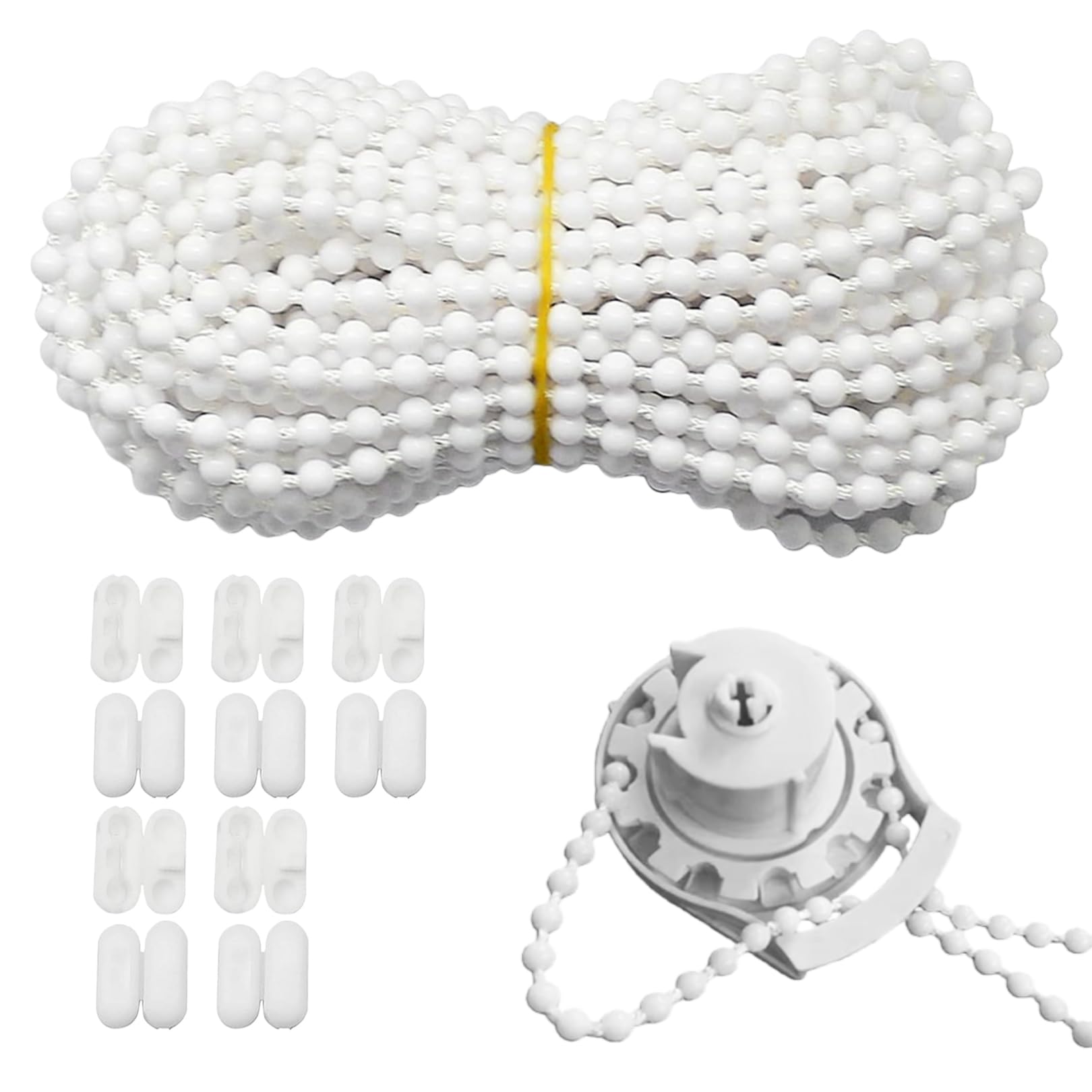 Replacement Blind Cord Kit, 10 Metre (32.8 Ft) Roller Blind Bead Chain & 10 Connectors, Roller Blind Cord, Cord for Blinds, Plastic Roller Shade Chain for Venetian, Roman, Vertical Blinds (White)