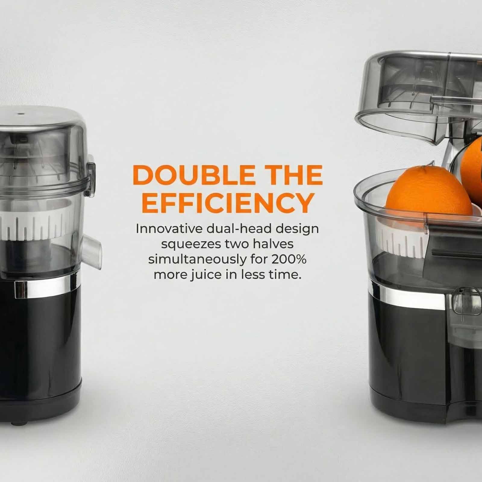Exprimidor eléctrico de cítricos con cabezales de exprimido duales, exprimidor automático de naranja y limón, alto rendimiento, fácil de limpiar, operación con un solo toque para uso doméstico