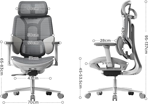 Hbada E3 Air Chaise de Bureau Ergonomique Fauteuil de Bureau - Soutien Lombaire Dynamique 3 Zones, Appui-Tête 3D Réglable, Accoudoirs 3D Réglables, Pivotant sans Repose-Pieds, Gris - 9