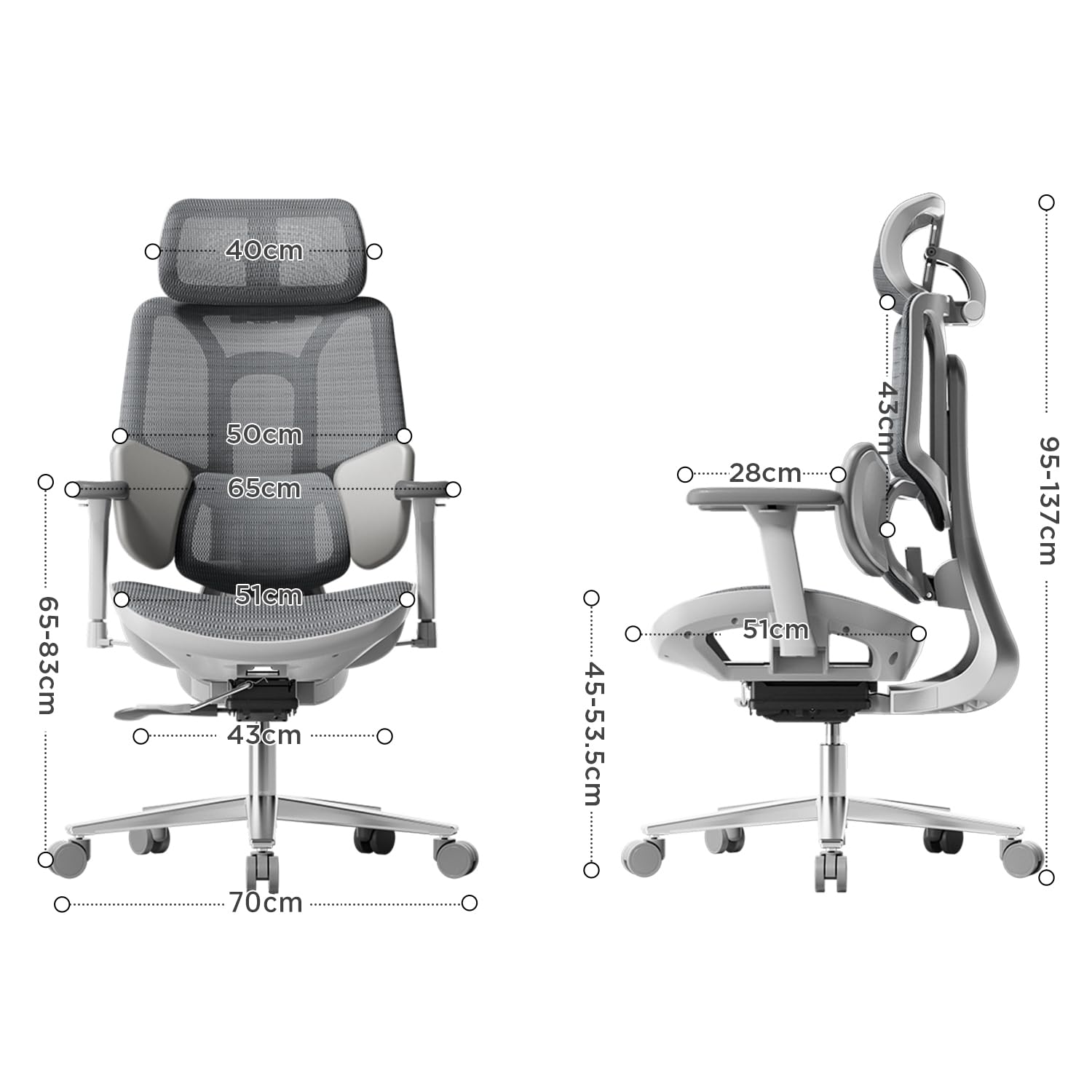 Hbada E3 Air Silla de Oficina Ergonomica - Soporte Lumbar Dinámico de 3 Zonas, Reposacabezas 3D y Brazos 4D, Silla Ergonomica Escritorio Sin Pedales (Gris)