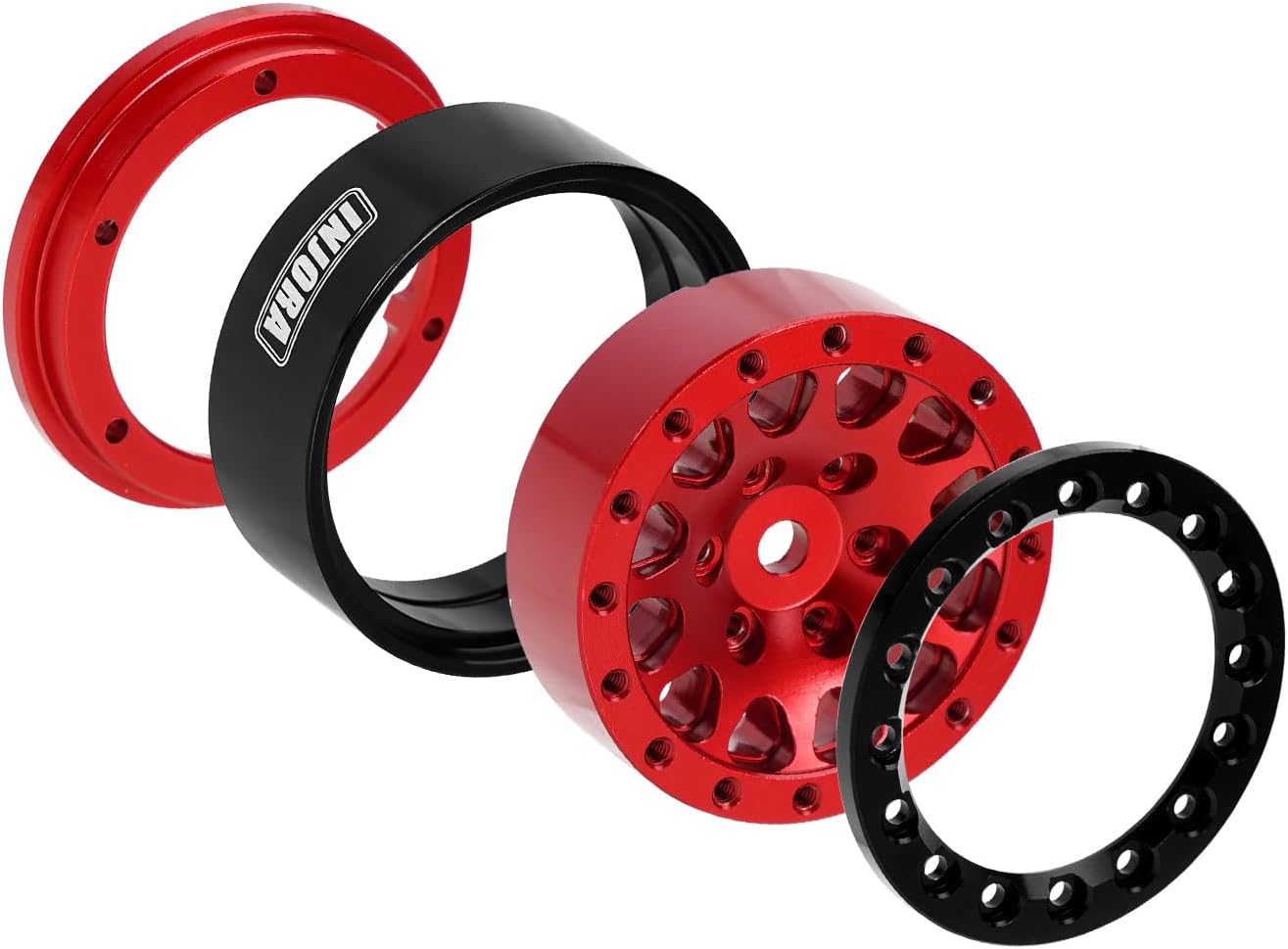 INJORA 1.3" Aluminium Beadlock Wheels for TRX4M SCX24 1/24 1/18 RC Crawler Upgrade(Black Red)