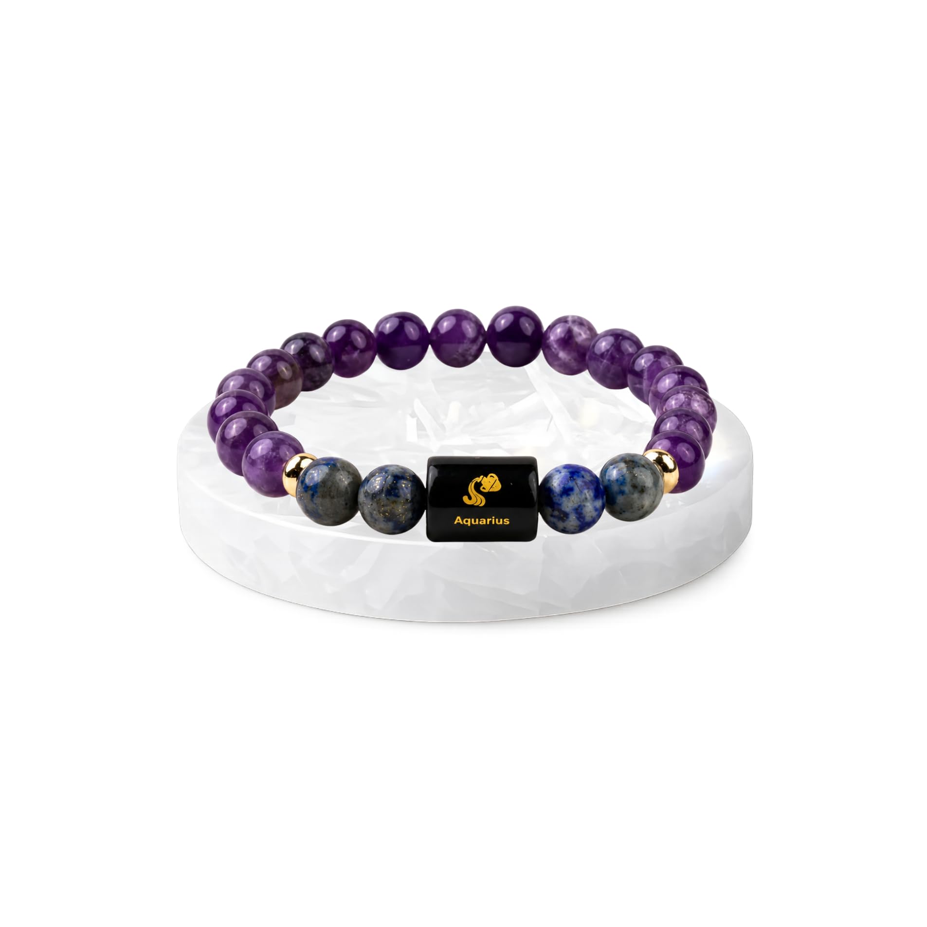 Aquarias (कुंभ राशि) Zodiac Bracelet With Salenite Plate | Amethyst & Lapis Lazuli | For Growth & Emotional Balance | Astrology Bracelet For Men & Women | Gift for Men & Women-image-24