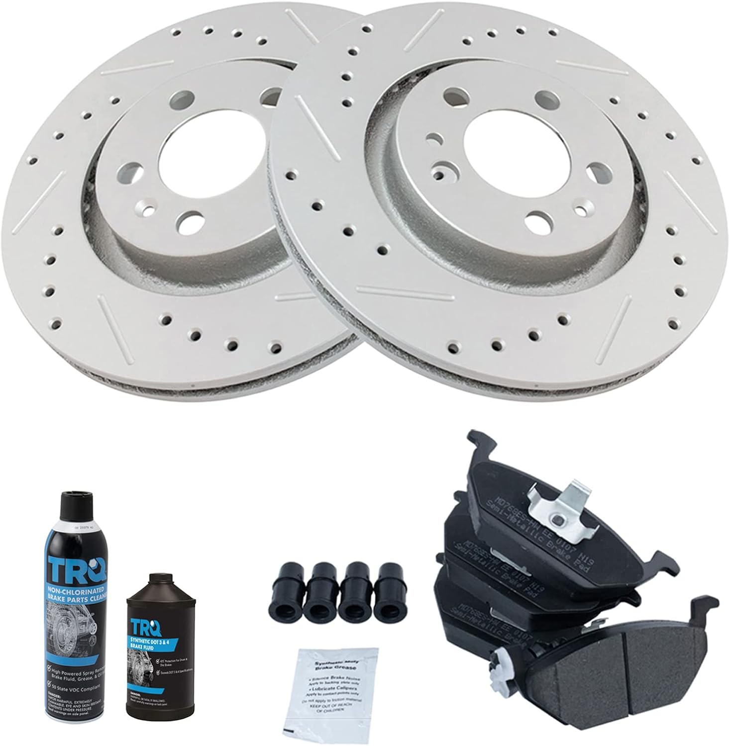 TRQ Front Performance Brake Pad & Rotor Kit Brake Chemical Kit Brake Pads Brake Rotors Set Semi-Metallic Premium G-Coated Compatible with 2000-2010 Volkswagen Beetle 2000-2006 Golf 2000-2005 Jetta