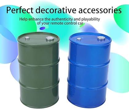 ミニオイルバレル、2個 シミュレーションメタル ミニオイルドラム ガス容器 シミュレーションミニ燃料バレル 1/10 Rcクローラー用 ブルーグリーン