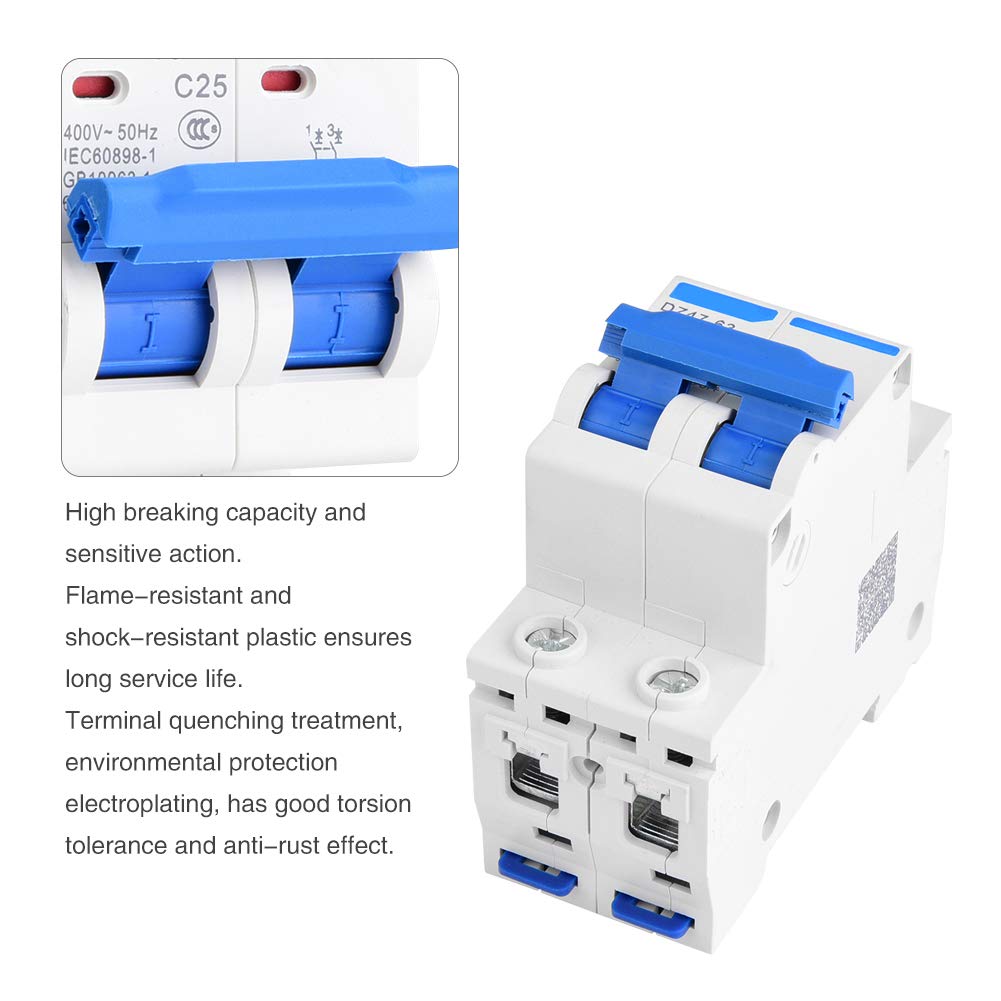 DZ47-63 Circuit Breaker Air Switch,2P 400VAC,Miniature Circuit Breaker,Leakage Protection Air Switch,Short Circuit Protection(25V): Tools & Home Improvement