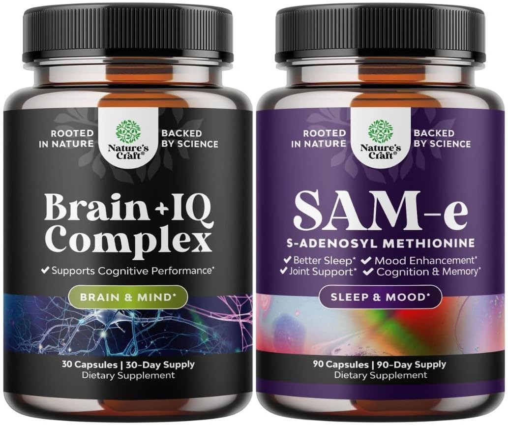 Bundle of Nootropic Memory Supplement for Brain Support - Vitamin B 12 Bacopa Monnieri Rhodiola Rosea DMAE Ginkgo Biloba and Pure SAM E Supplement 150mg - Nootropic Same 150mg Per Serving for Memory