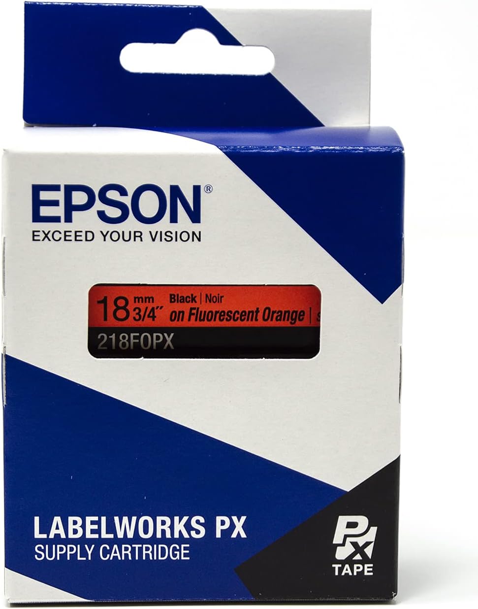 Epson LABELWORKS 218FOPX Genuine PET (Polyester) Tape Cartridge - Black on Fluorescent Orange Label Maker Tape - 3/4" (18MM) Wide, 30'