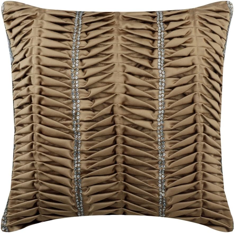 The HomeCentric Euro Pillow, Decorative Silver 26"x26" (65x65 cm) Throw Pillows for Couch, Satin Textured, Pintucks & Crystals Cushion Cover, Solid Color Pattern Modern - Silver Ceremony