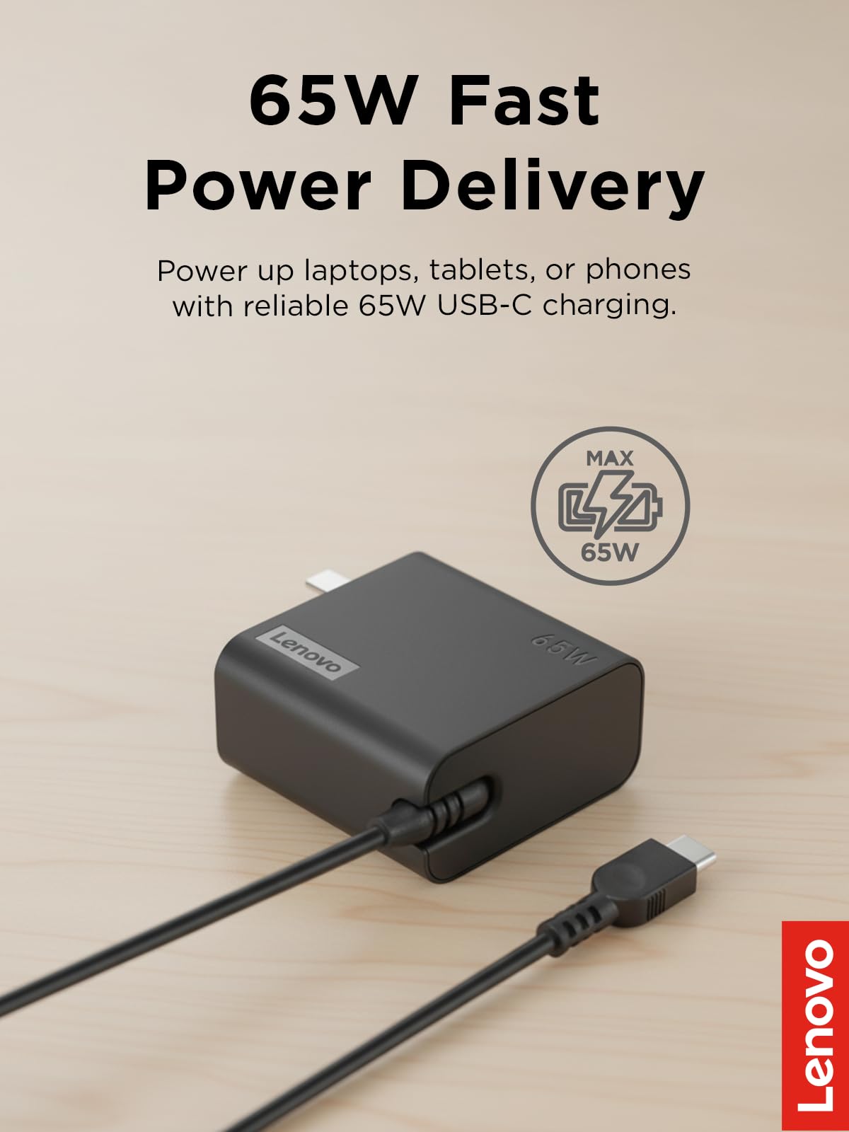 Amazon.com: Lenovo USB-C 65W Wall Charger - PD 3.0 - Power Adapter