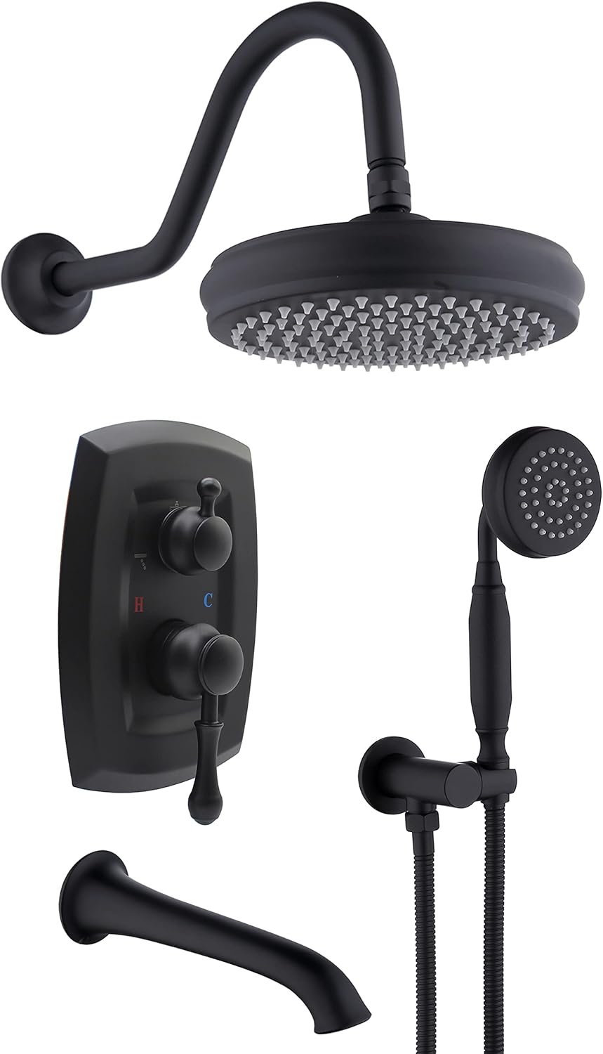 Rain Shower System Concealed Antique Brass Black Vintage 8 Inch