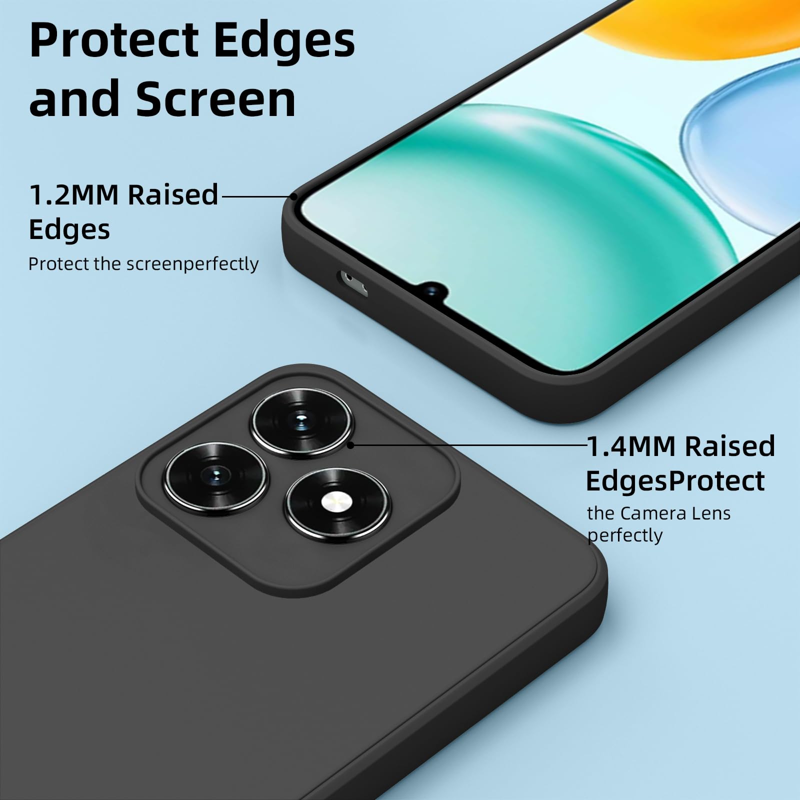 ZhuoFan Cover Compatibile con HONOR X5c Plus con 2 Pezzi Pellicola Vetro Temperato, Gomma Gel di Silicone Liquida Antiurto Anti-Scratch Custodia - Nero