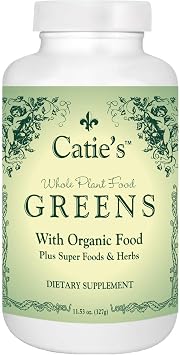 Caties Organic Greens - Vegan, Non-GMO - 45 Ingredients! Green Superfood for Optimal Health and Vitality. 30 Servings. 12 oz. Made from Whole Plant Foods!