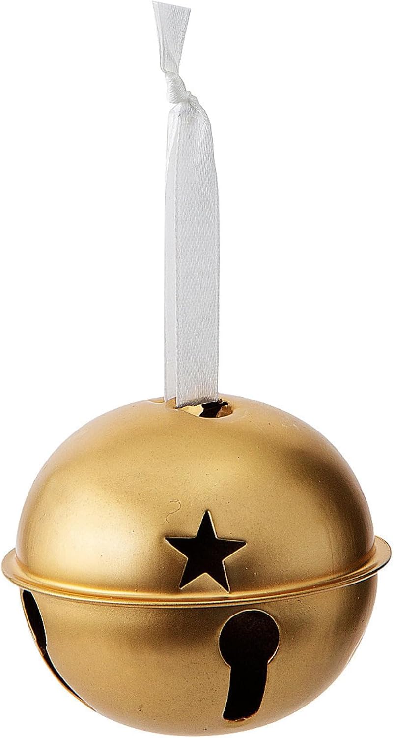 Gold Jingle Bell Metal Ornaments with White Ribbon Hanger – 3" (Pack of 6) - Great Christmas Decorations for Tree, Wreaths & Holiday Crafts