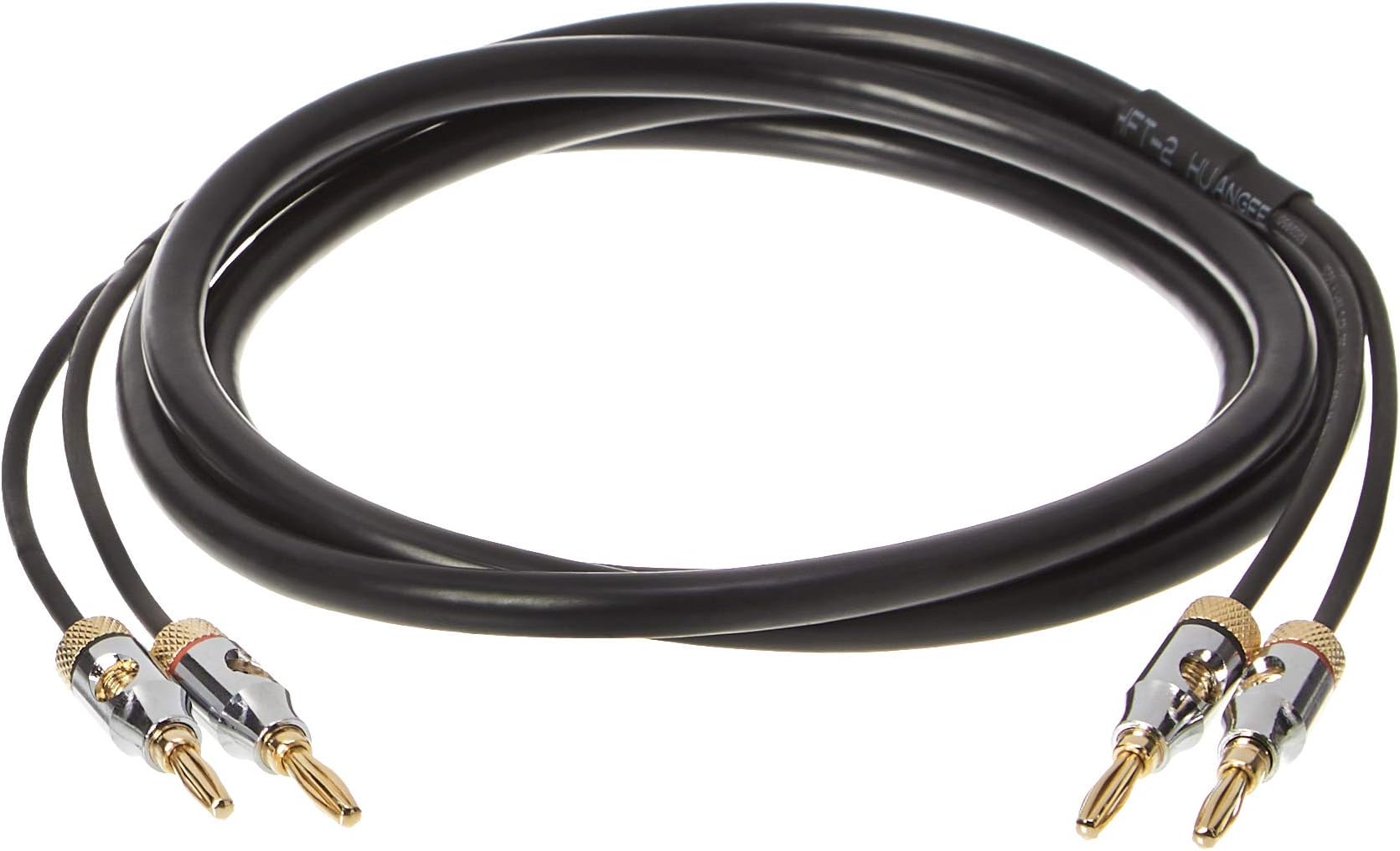 Banana Plug 16AWG Speaker Cable Wire, CL2 Rated for In-Wall Use, Gold-Plated Banana-Tip Plugs (4mm), Oxygen-Free Copper, 6 Foot, Black