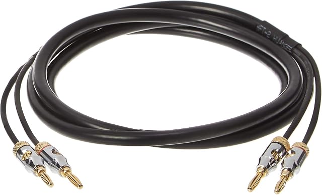 Amazon Basics 16AWG Speaker Cable with Gold-Plated Banana Tips (4mm) - CL2 - 99.9% Oxygen Free - 6-Foot