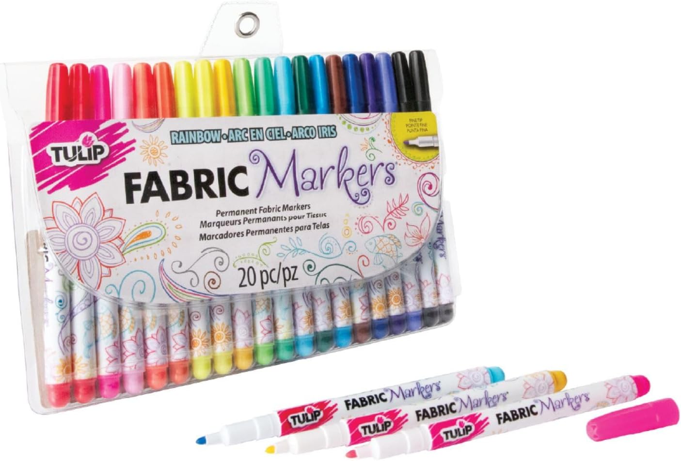 Tulip Permanent Fabric Markers Rainbow 20 Pack - Fine Tip, Minimal Bleed & Fast Drying - Premium Quality for T-shirts, Clothes, Shoes, Bags & Other Fabric Materials