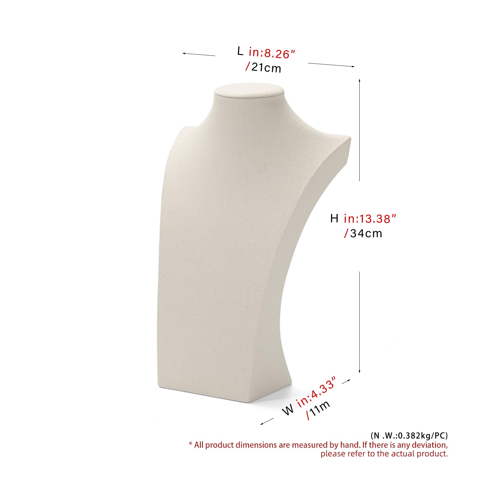 Oirlv Présentoir à collier en lin 3D - Buste - Organisateur de bijoux - Hauteur : 21,5 cm