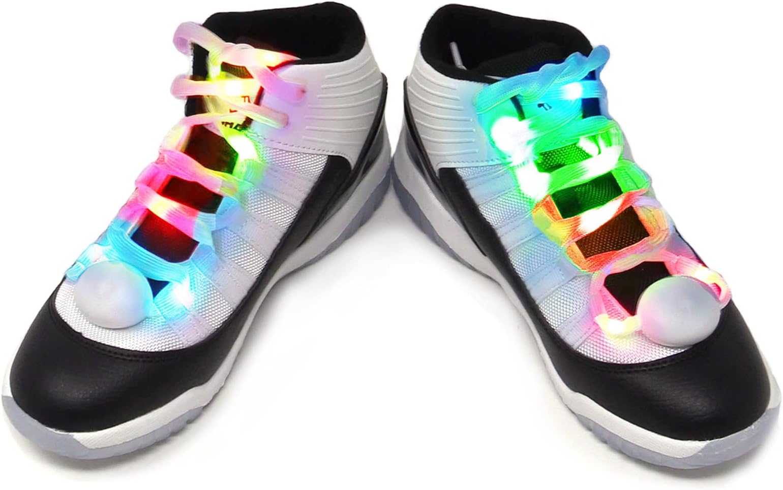 The Noodley LED Light Up Shoe Laces Flashing Colorful Glow in the Dark White Tie Shoelaces Gifts for Kids, Boys, and Girls