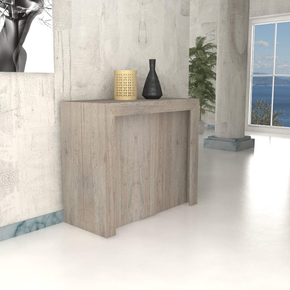 VE.CA.s.r.l. - Tavolo Consolle Marte - In Legno Nobilitato e Alluminio - Con Porta Prolunghe - Allungabile Fino a 3 Metri - Arredo Casa, Cucina - Colore: Rovere Vintage - Made in Italy