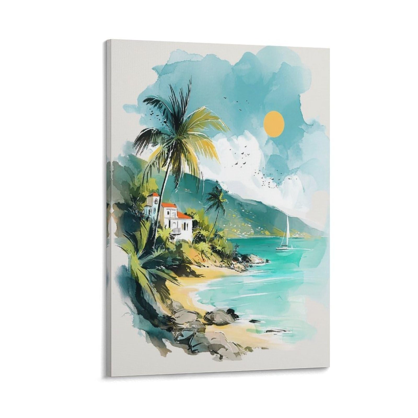 LCYNNH Saint Vincent Caribbean Island 24x36inch(60x90cm) Vintage Travel Poster Watercolor Canvas Art