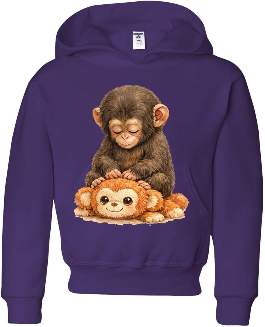wild custom apparel Team Punch Monkey Cuddling Stuffed Animal Kids Youth Boys Girls Sweatshirt Hoodies