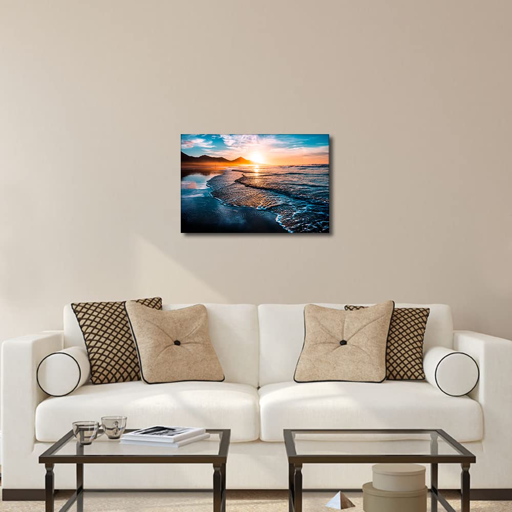 TISHIRON Canvas Wall Art Framed Ocean Beach Painting Decor for Living Room Bedroom Bathroom Wall Décor Seaside Scenery Dining Room Decorative 18X12in - Image 4