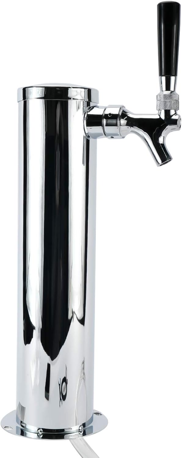 Single Faucet Draft Beer Tower, Single Tap Stainless Steel Polished Beer Kegerator Tower with 3" Column for Home Brewing