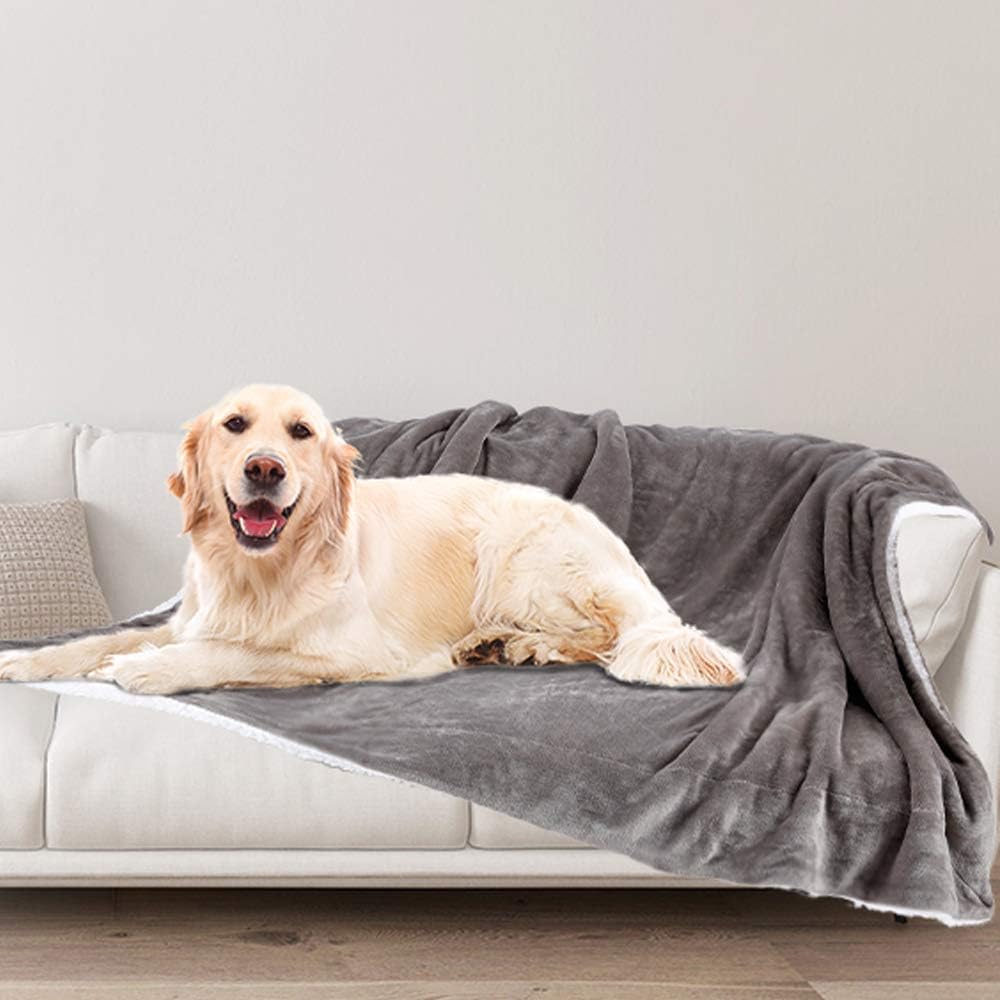 PETTOM Waterproof Dog Blanket for Bed Couch Sofa Car Crate, Reversible Fluffy Fleece Pet Bed Cover Mat for Kid Children, Furniture…