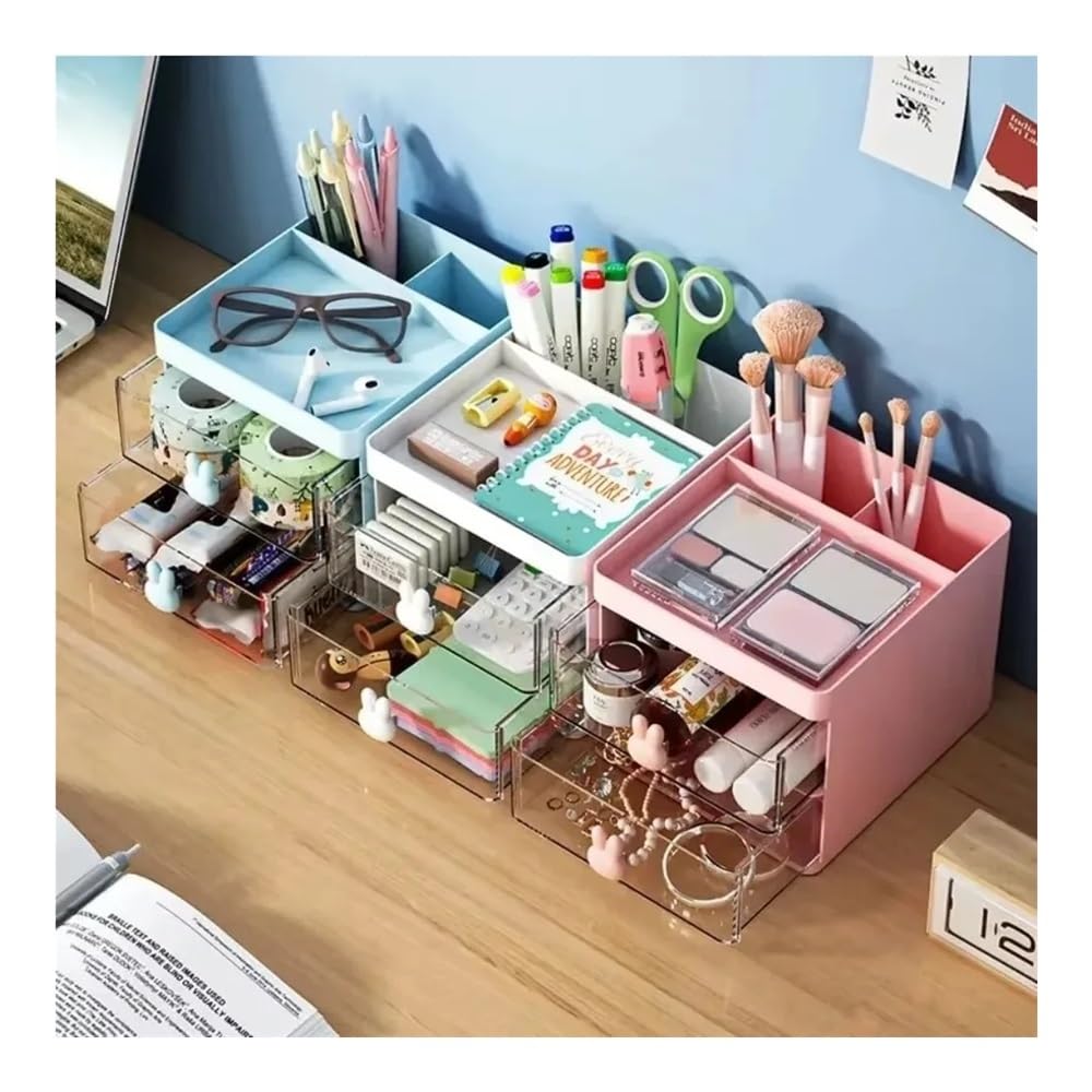 Portapenne stile cassetto, supporto da scrivania a casa, pratico contenitore per telecomandi, cancelleria da ufficio (Pink)