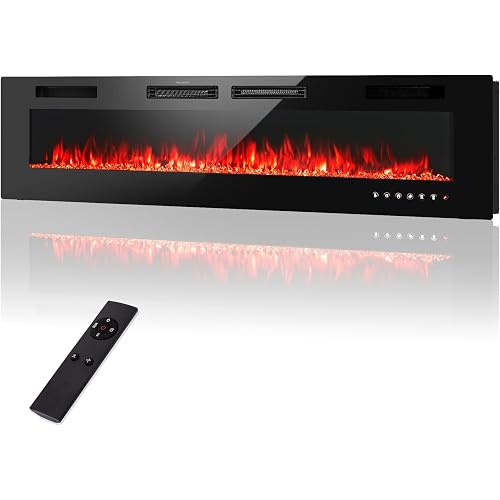 PHI VILLA 72" Electric Fireplace Wall Mounted & Recessed, 3.19" Ultra-Thin Linear Fireplace Electric Heater with Remote Control & Touch Screen, 750/1500W, Low Noise, Timer