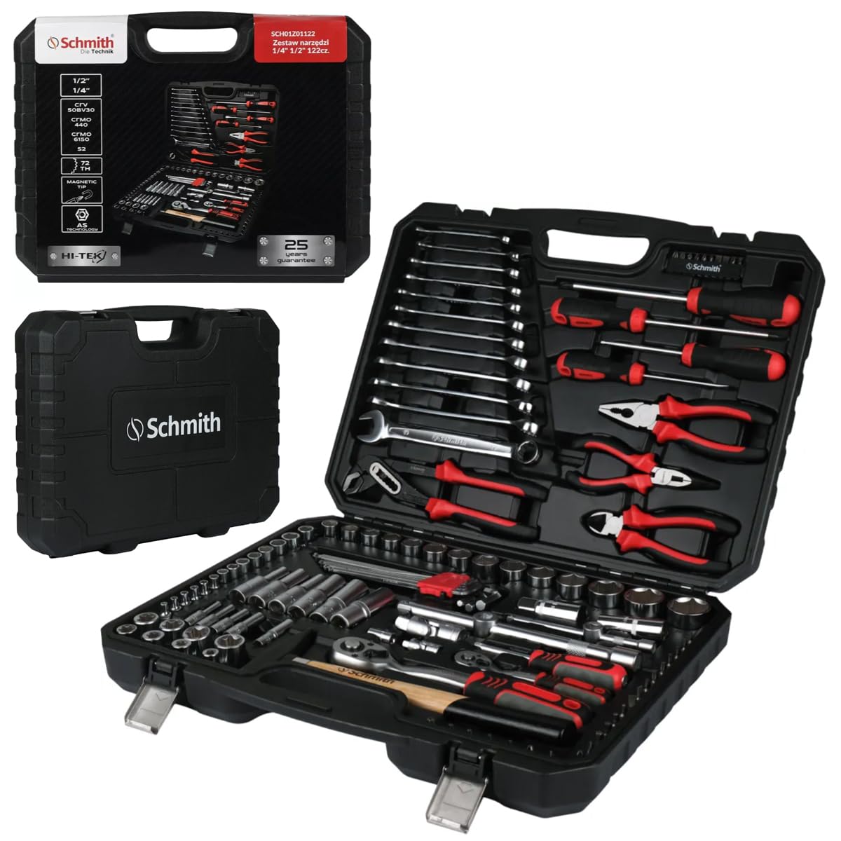 Kit di attrezzi in valigetta - Chiave a bussola, punte, cricchetto a 72 denti e accessori - 1/4" e 1/2" - Set di chiavi a bussola - 122 pezzi