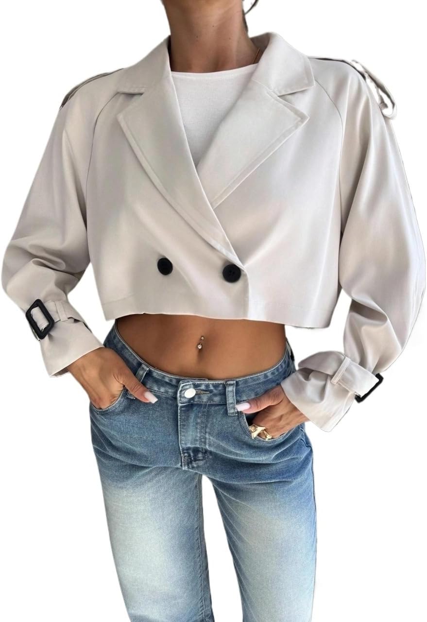 Womens Fashion Trench Outwear Casual Lapel Button Short Trench Coat Jacket Coat