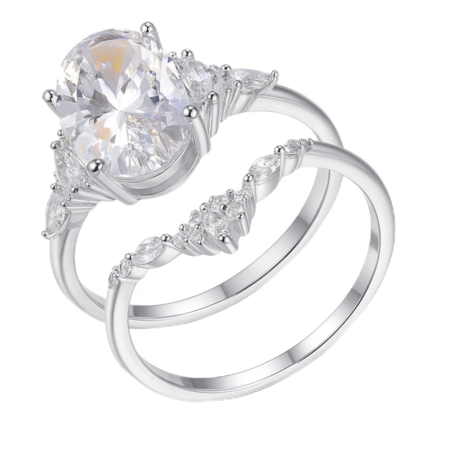 Anillos de boda de 9K/14K/18K para ella, juego de 2 anillos de compromiso de oro blanco con moissanita de 4,5 quilates, apilables, anillo de compromiso de oro real sólido para mujer