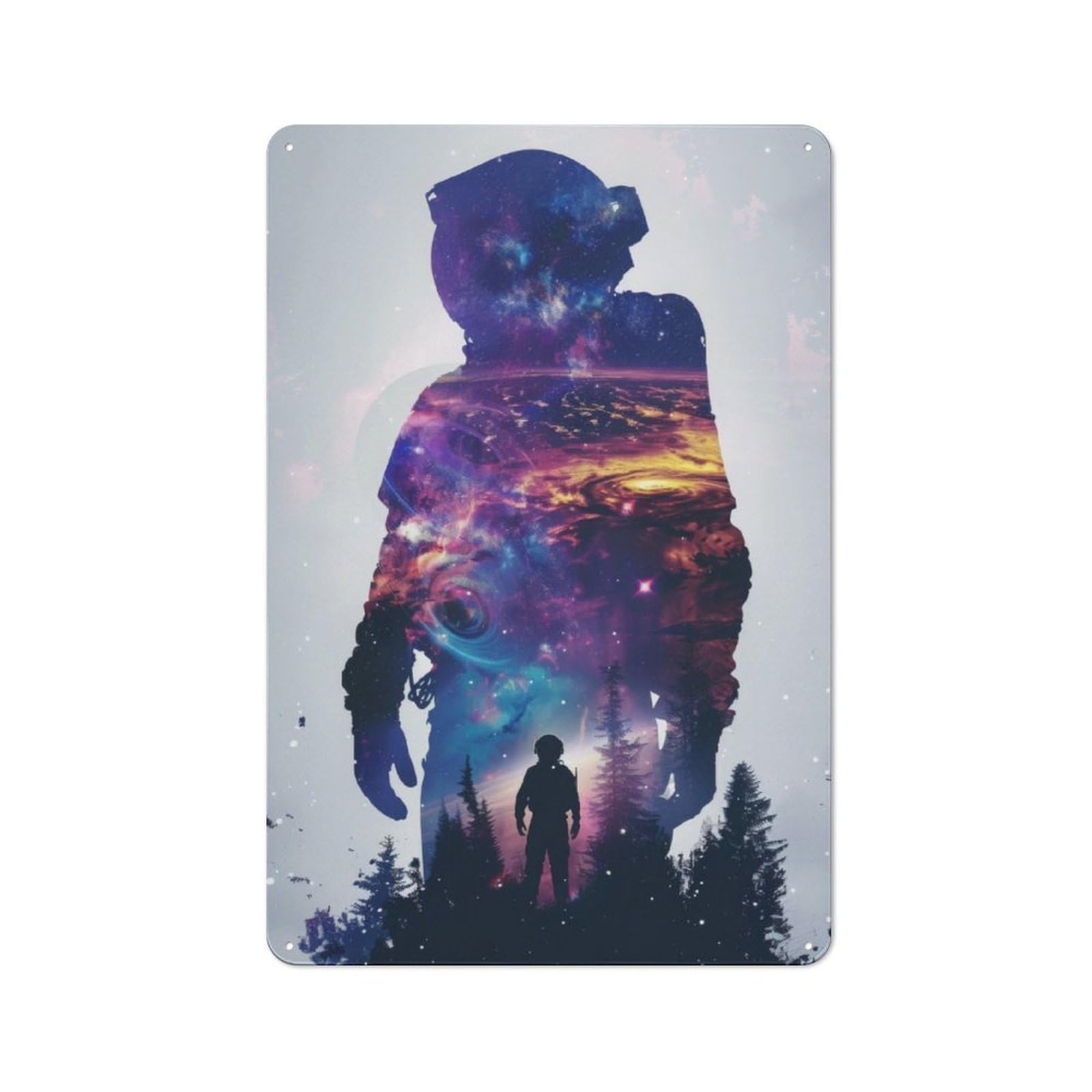 Junmoney Astronaut Galaxy Silhouett Tin Wall Plaque 30X20cm, Rustic Cottage Wall Art For Dining Room, Cafe, Entryway Or Family Room