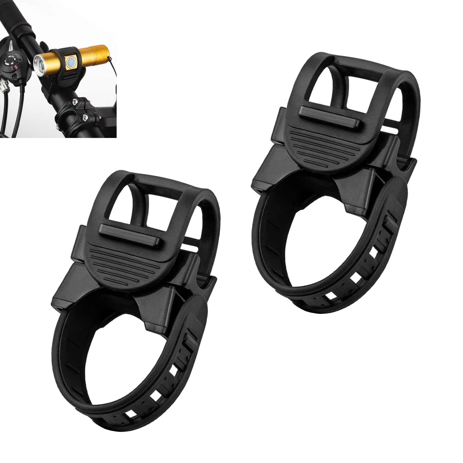 Photo 1 of Hugwits 2 PCS Bike Flashlight Mount, 360 Degree Adjustable Handlebar Flashlight Holders, Bike Light Mounting Bracket, Universal for Most Bikes (Black)