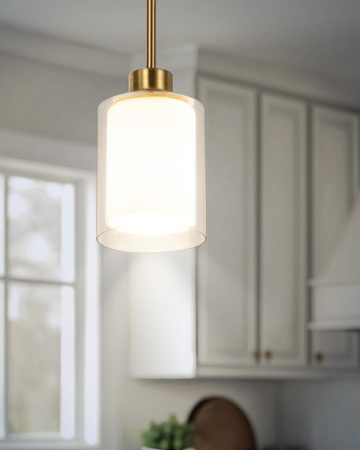 1-Light Mini Pendant Light Fixtures, 3-Pack Modern Hanging Ceiling Lighting, Adjustable Height, Gold Pendant Lamp with Dual Glass for Kitchen Island Bedroom