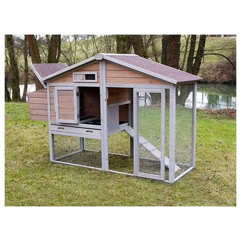 Kerbl Hobbyfarming Hühnerstall Bonny, 181 x 65 x 118 cm, 2 x Sitzstangen, 2 x Legenster, integrierter Auslauf