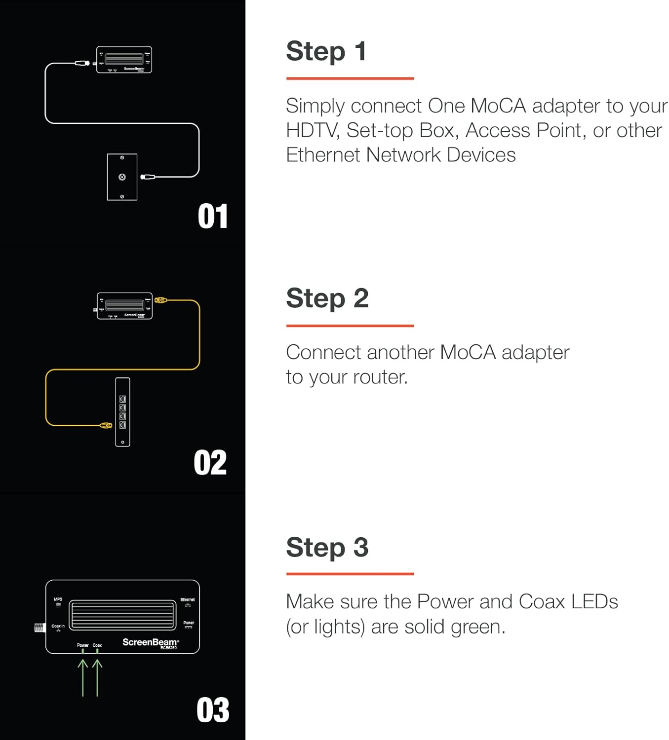 Black Friday - 80% OFF ScreenBeam MoCA 2.5 Network Adapter for Ethernet Over Coax (1 Pack) – 1 Gbps Ethernet, Coax to Ethernet Adapter, Enhanced Streaming and Gaming (Model: ECB6250S02)