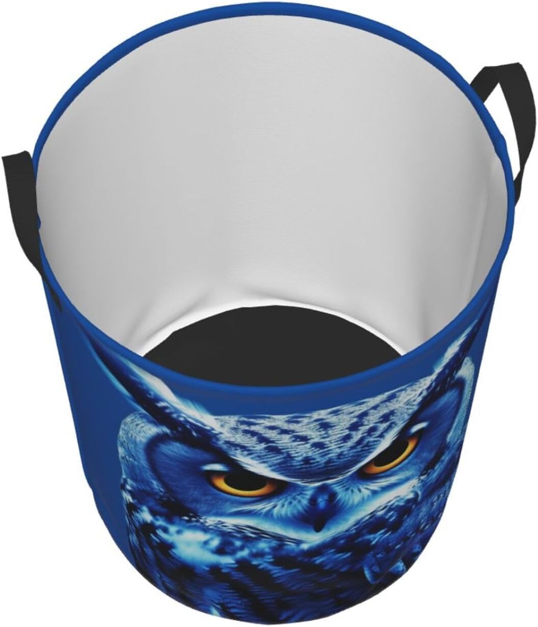 Blue Owl print Circular Hamper Waterproof Storage Bin Organizer Basket Laundry Hamper With Handles For Clothes Toys Small