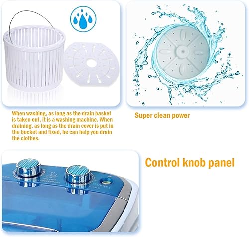 Miniatura 3 de YXCKG Mini lavadora con secadora giratoria, máquina de lavandería, nivel de agua ajustable, lavadora compacta con manguera de drenaje, para hogares