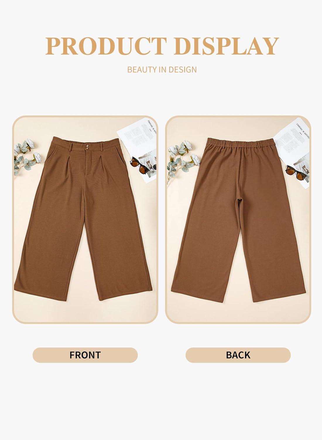 Eytino Womens Plus Size Wide Leg Pants Elastic High Waisted Casual Work Pants Lounge Trousers with Pockets (1X-5X) - Image 4