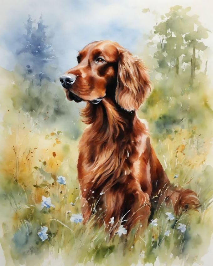 Paint by Numbers Irish Setter Dog on Grass Canvas DIY Oil Painting for Adults Beginner with Brushes and Acrylic Pigment- 16