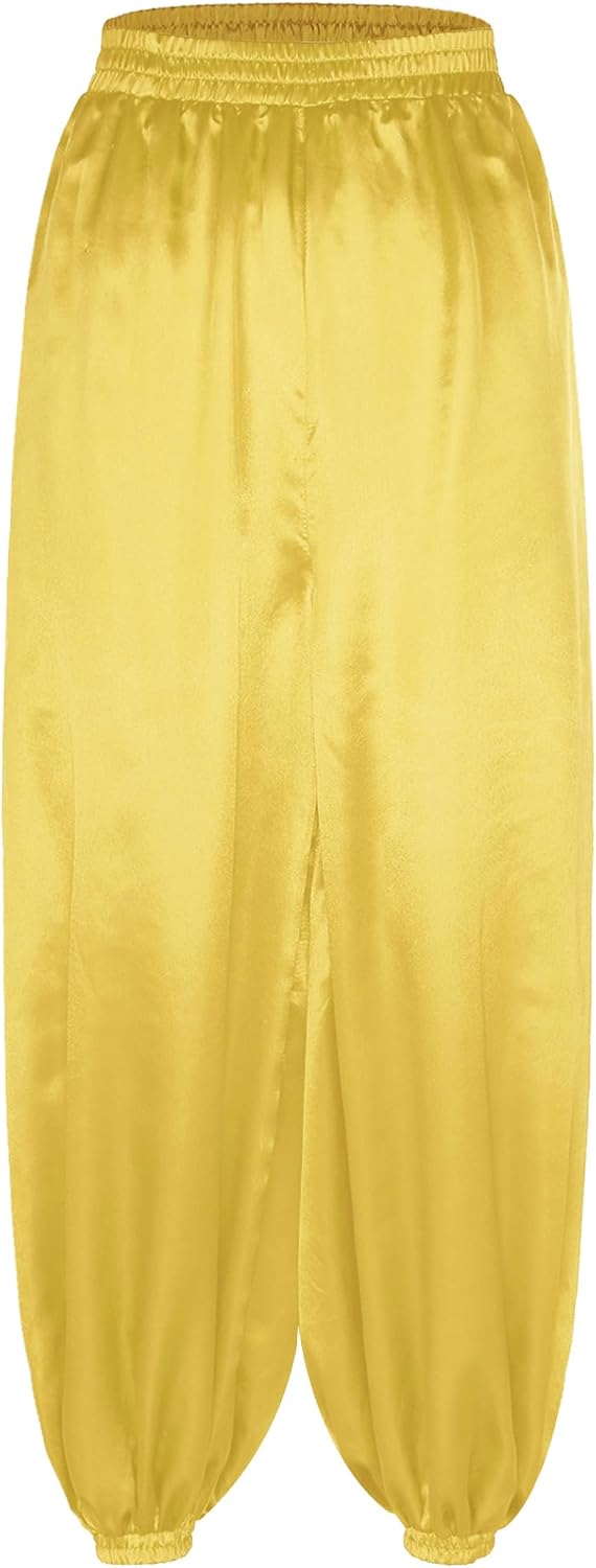 JEYPINMI Belly Dance Men's Halloween Costume Set Solid Color Satin Bloomers for Stage Performance