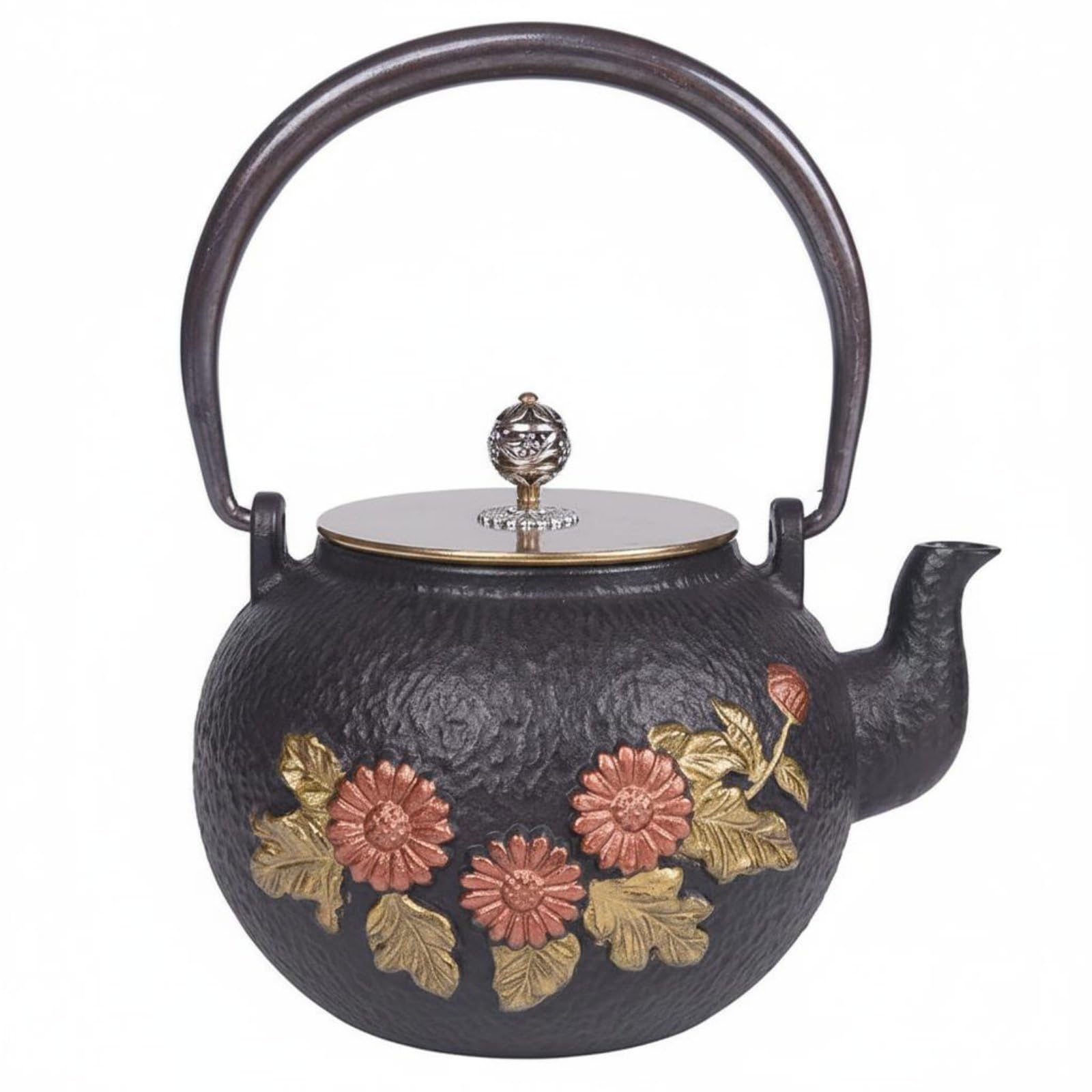 TISHITA Tetera de Hierro Fundido Japonesa Tetera Hervidor Caldera Decorativa y Funcional Libera de Hierro y el Cobre y Relieve Adecuada para del Té Meditación Hogar, 1.2L Girasol