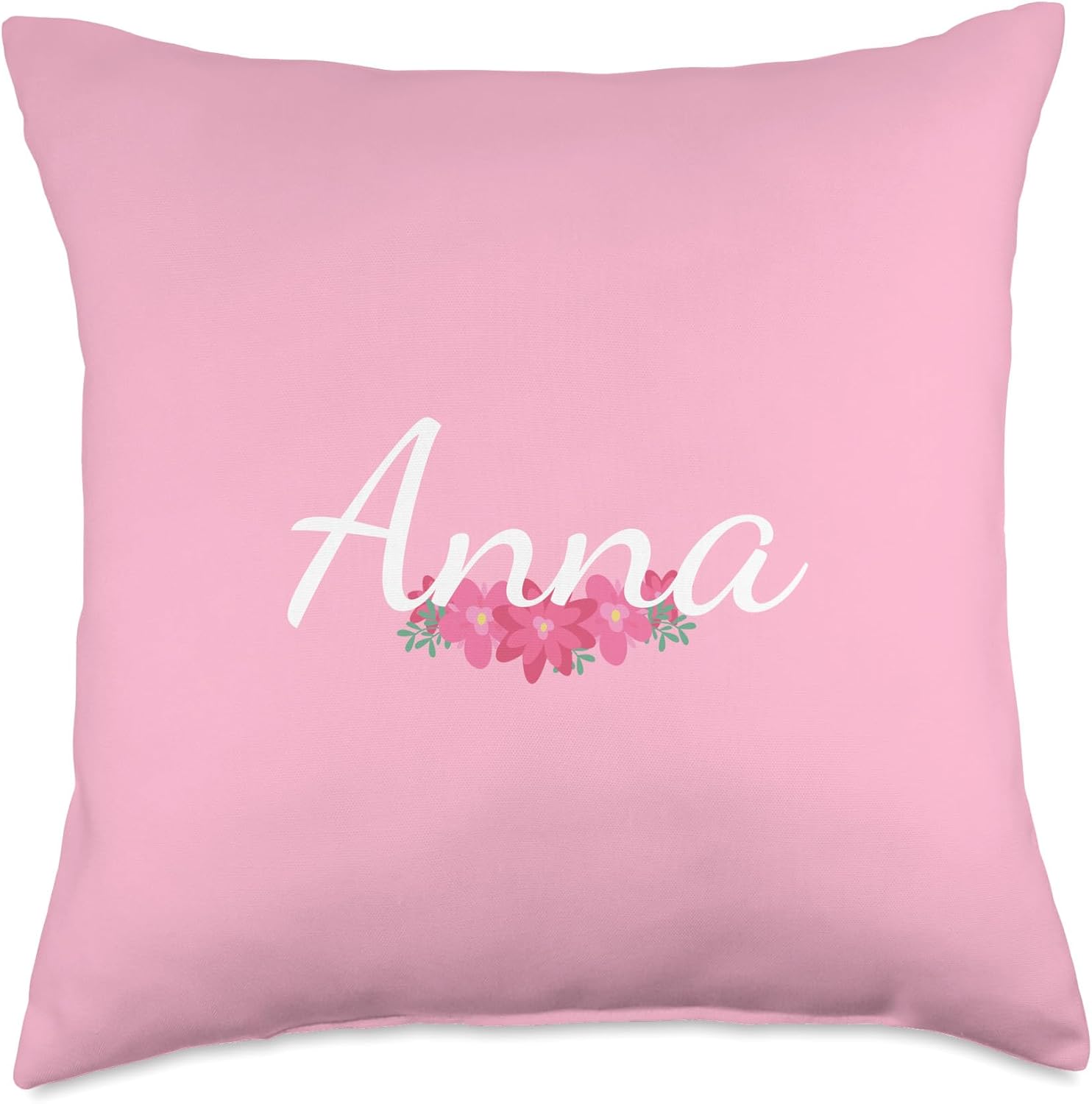 Custom Anna Gifts & Designs for Girls Custom Anna Gift Personalized Name Flowers Floral Pink Throw Pillow, 18x18, Multicolor