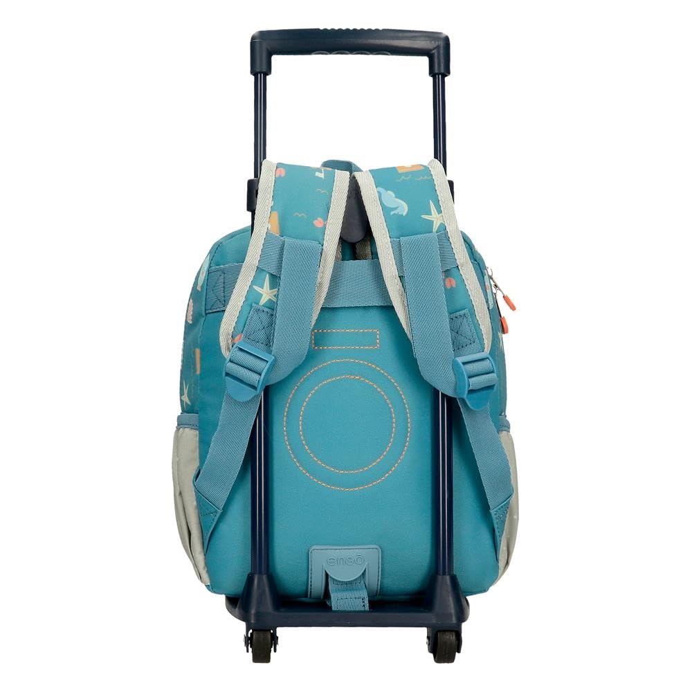 Enso Mr Crab, sac à dos pour enfants, sac à dos scolaire, en polyester, doubles roues pivotanti multidirectionnelles, multiples possibilités d'utilisation., blu, 23 x 28 x 10 cm, Zaino 28 + carrello